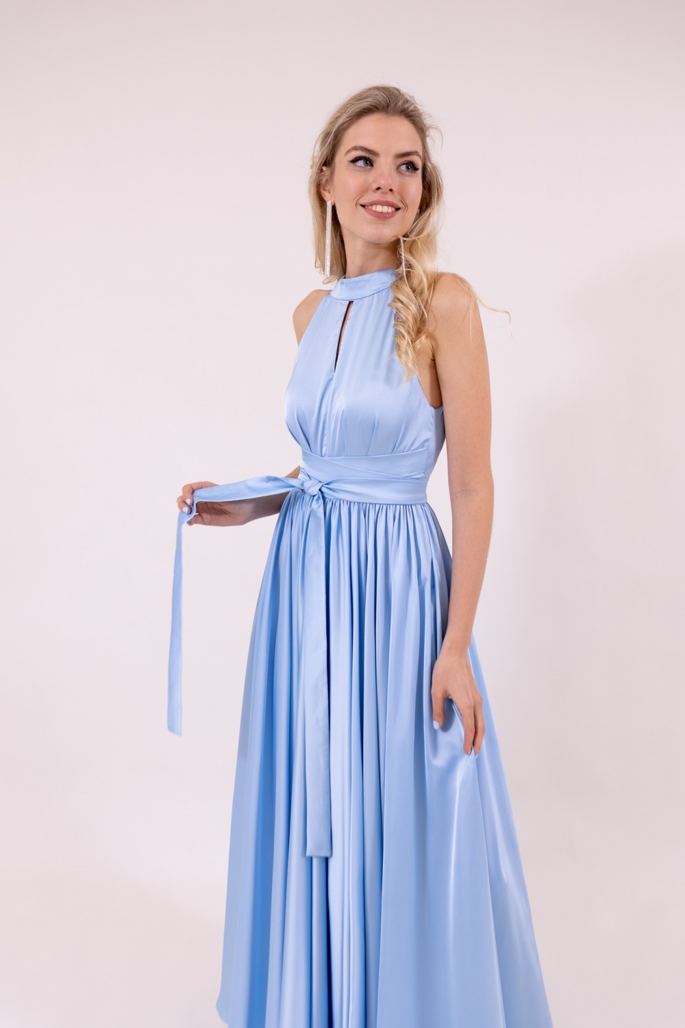 Платье макси с американской проймой (Небесно-голубое)     - фото