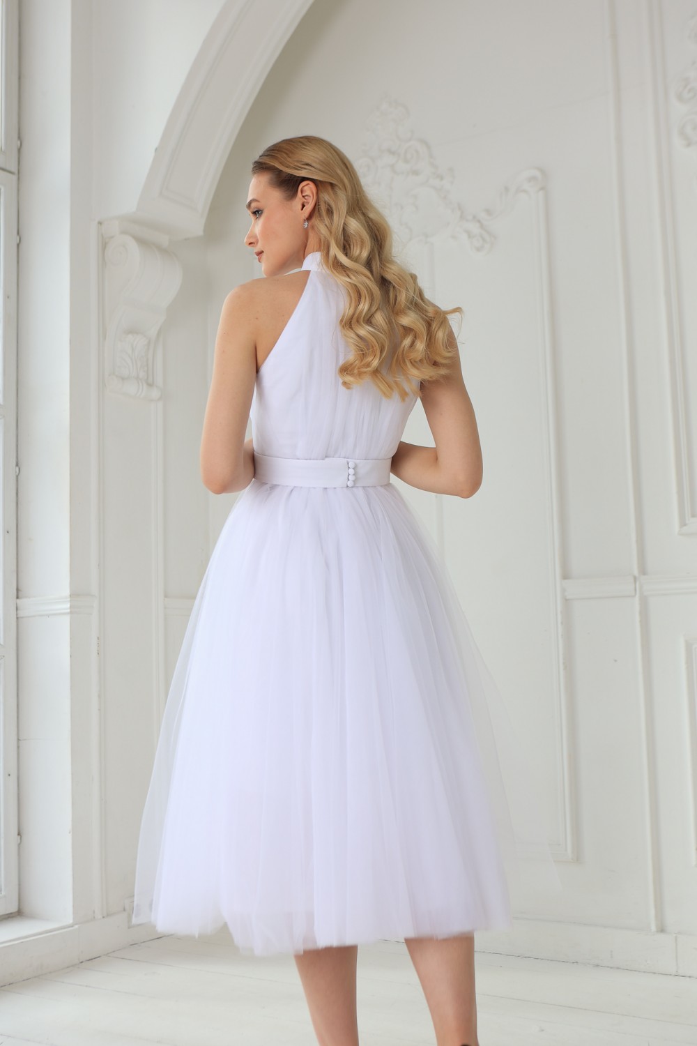 Фатиновое платье с американской проймой (Белое)   - фото